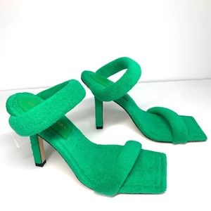 Good American Green Terrycloth Square Toe Heel Sandals